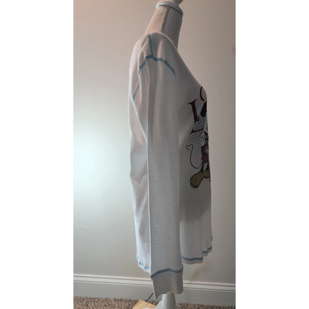 Women's Disney Japan Mickey & Minnie LOVE Shirt XL White Long Sleeve thermal NEW - Picture 4 of 11